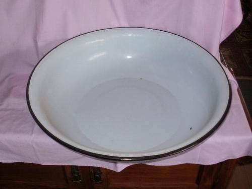A HUGE BLUE ENAMEL BOWL, 60CM DIAMETER