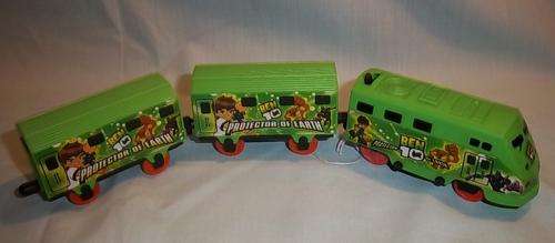 A SMALL PLASTIC BATTERY OPERATED BEN 10 TRAIN