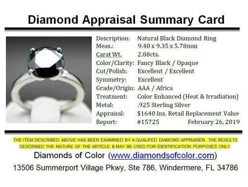 **2.88cts Genuine Natural Black Diamond Ring** $1640 Free USA Appraisal Certificate