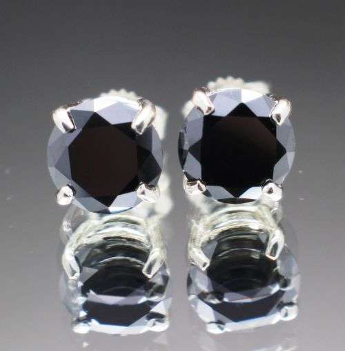 R30200 3.08tcw Genuine Natural Black Diamond Earrings - CERTIFIED IN USA