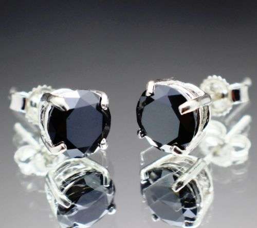 R30200 3.08tcw Genuine Natural Black Diamond Earrings - CERTIFIED IN USA