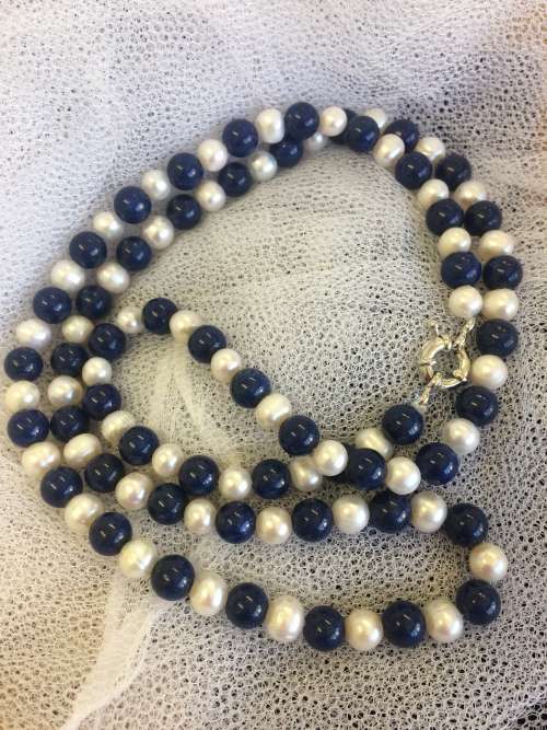 VALENTINE | GENUINE PEARL AND LAPIS LAZULI | 78CM | CLASSIC