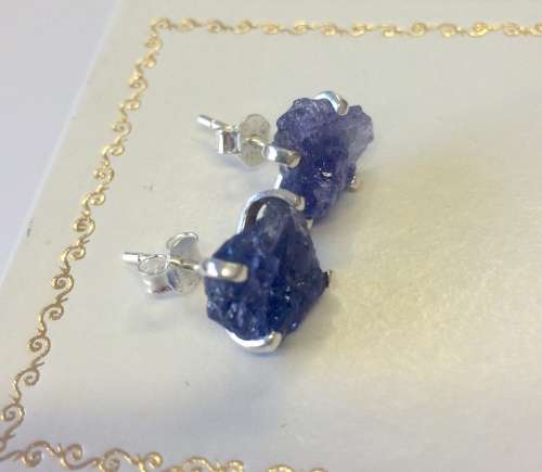 6.80cts Tanzanite Earrings - Natural Raw Stones - WOW