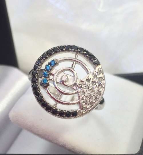 REDUCED NATURAL RAW DIAMOND RING - BLUE SWIRL - UNIQUE