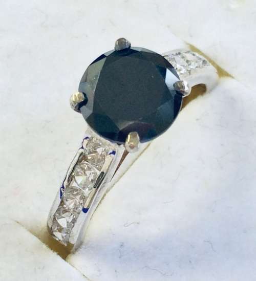 1.75cts Genuine Black Diamond Ring with Simulated Diamonds  - Sparkly!