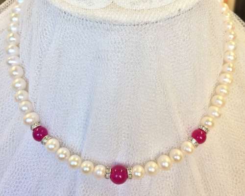 SALE! Genuine Pearl and Malaysian Jade Necklace - Lovely Big Pearls