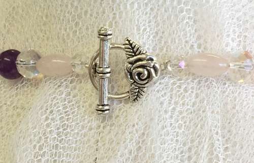 Unique! Genuine Amethyst, Rose Quartz & Crystal Necklace & Bracelet set - Beautiful Quality Stones