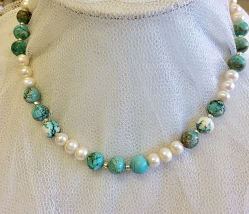 Genuine Freshwater Pearl and Semi-Precious Necklace