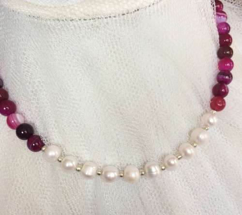 SALE! Genuine Pearl and Pink Agate Necklace - Stunning!