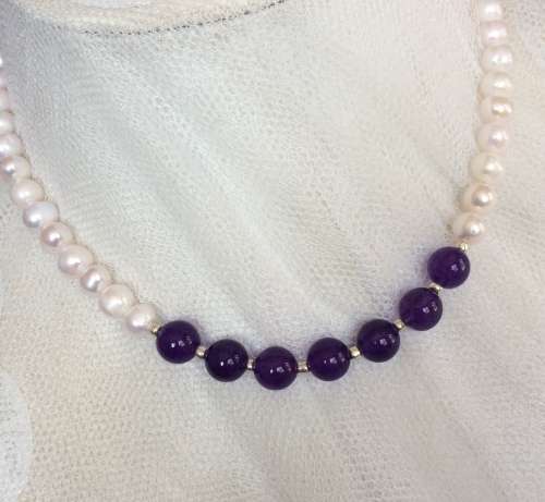 Genuine Pearl and Purple Jade Necklace - Lovely big pearls!