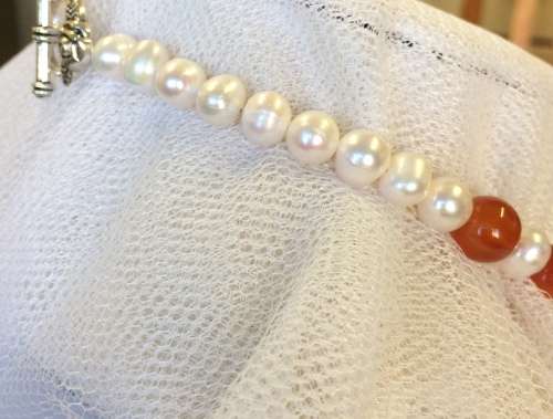 Genuine Pearl and Orange Agate Necklace - Beautiful