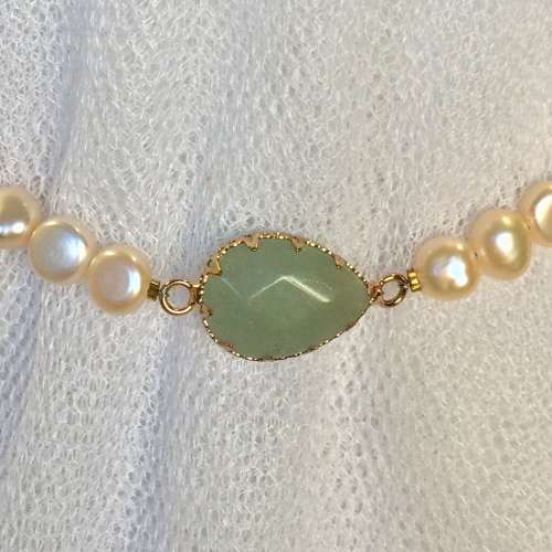 SALE! Genuine Pearl and Green Aventurine Necklace - Unique!