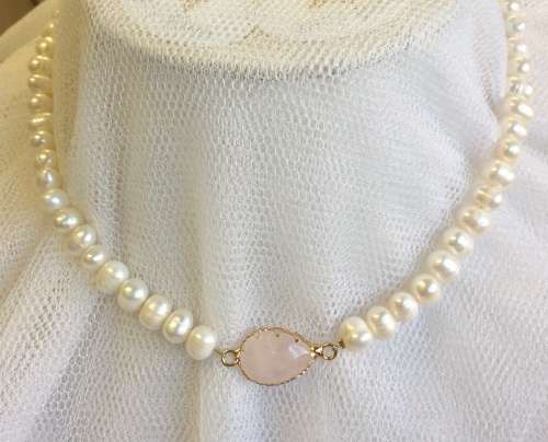Genuine Pearl and Rose Quartz Necklace - Unique!