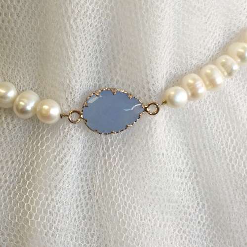 Blue Lace Agate & Freshwater Pearl Necklace - Unique!