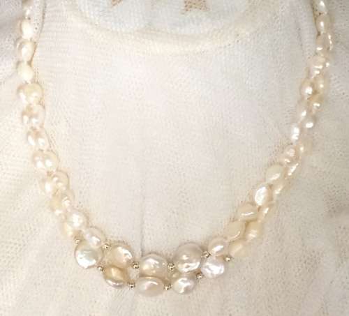 SALE! Genuine Pearl Double Strand Necklace - Baroque and Coin - Beautiful!