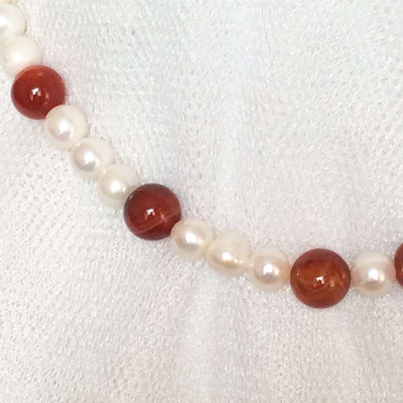 Genuine Pearl and Orange Agate Necklace - Beautiful