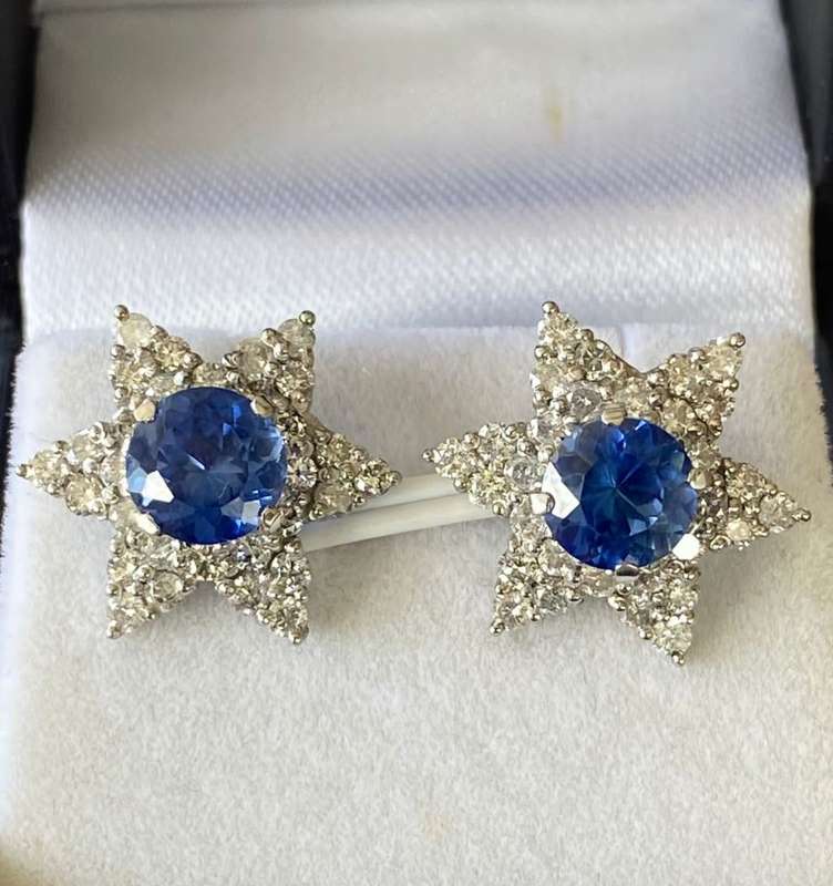 Certified Tanzanite and Diamond Gold Earrings - FREE SHIPPING