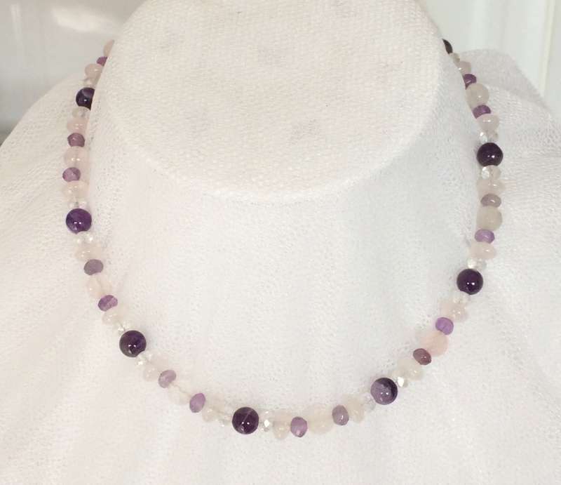 Amethyst, Rose Quartz & Crystal Necklace - Beautiful Quality Stones