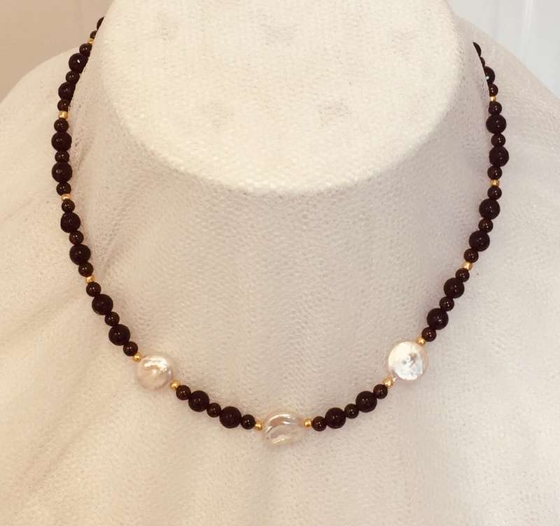 Genuine Garnet and Coin Pearl Necklace - Stunning!