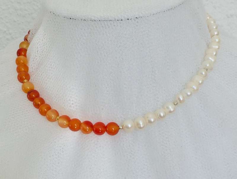Carnelian and Pearl Necklace - Something Different