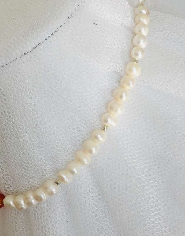 Carnelian and Pearl Necklace - Something Different