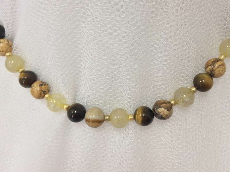Picture Jasper, Yellow/Blue Tigers Eye & Citrine - the stone of abundance - Unique Necklace