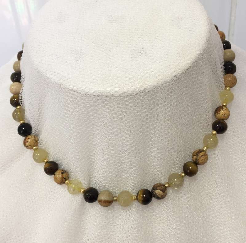 Picture Jasper, Yellow/Blue Tigers Eye & Citrine - the stone of abundance - Unique Necklace
