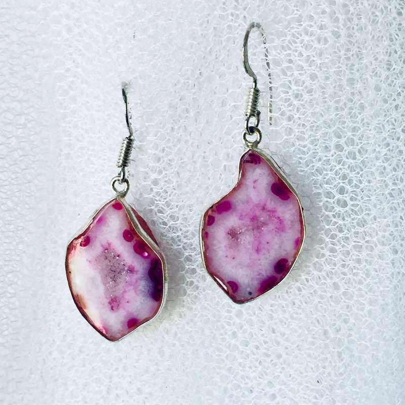 REDUCED - Pink Agate Druzy Earrings