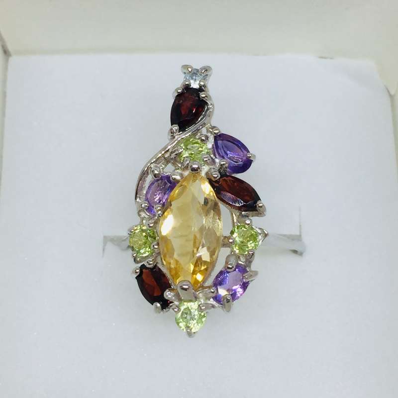 Genuine Citrine, Garnet, Amethyst & Peridot Ring - Spectacular!