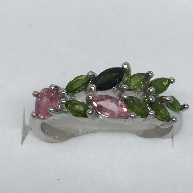 SALE! Genuine Tourmaline and Chrome Diopside Ring