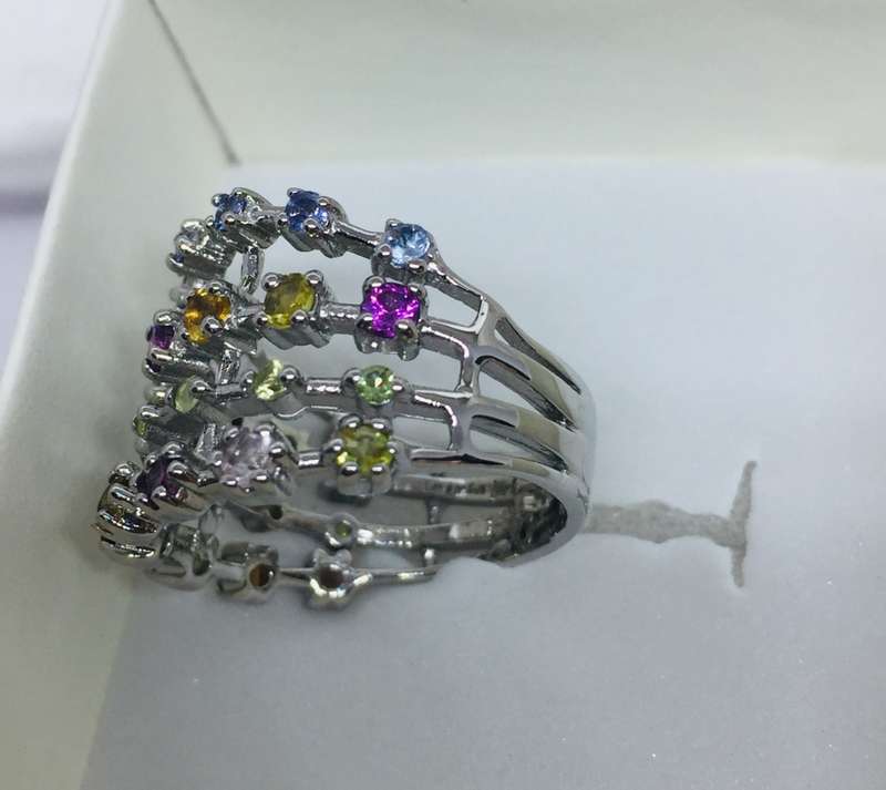 SALE! Bold Mixed Gemstones Tanzanite Aquamarine Peridot Ring - Beautiful!