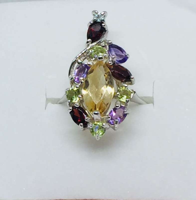 Genuine Citrine, Garnet, Amethyst & Peridot Ring - Spectacular!