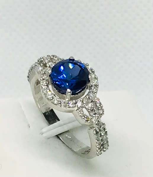 Diamond and Tanzanite Gold Halo Ring - Certified - FREE SHIPPING