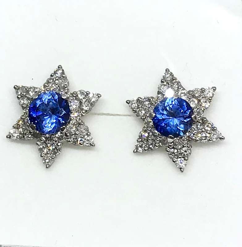 Certified Tanzanite and Diamond Gold Earrings - FREE SHIPPING
