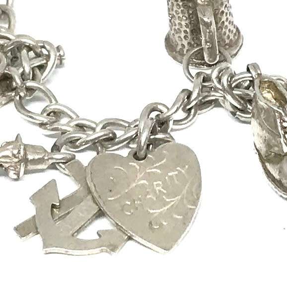 WOW Sterling Silver Charm Bracelet with 1887 Coin and Faith, Hope & Charity Charm