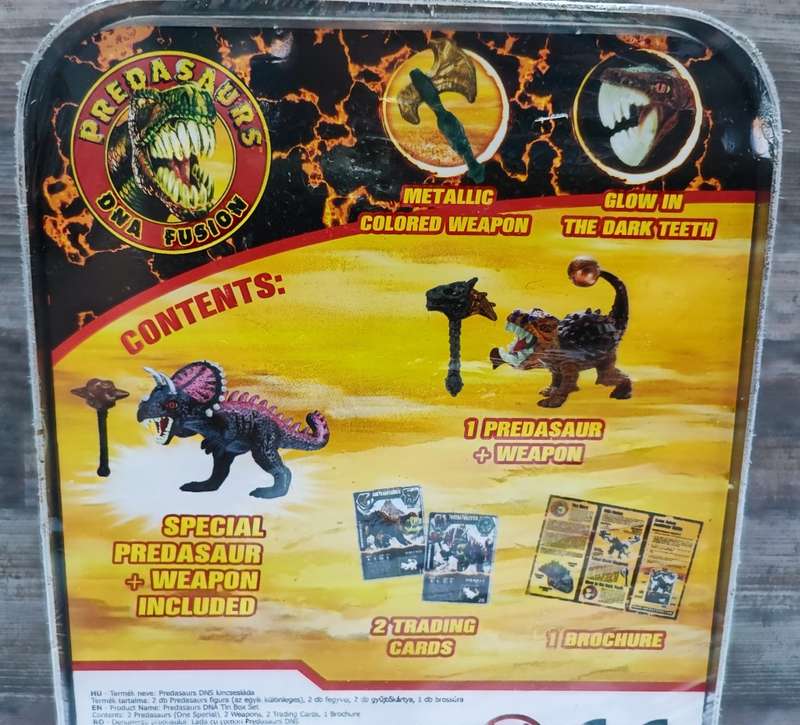 2012 Dracco Predasaurs DNA Fusion Tin with Figures