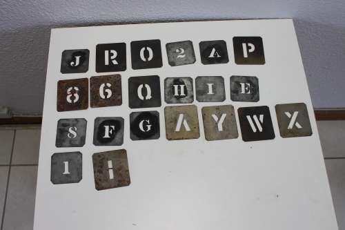 vintage stencil metall alphabet