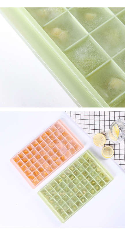 60 Grid Creative Silicone Ice Cube Mold with Lid Reusable Ice Cubes Mold Square Shape Storage--green