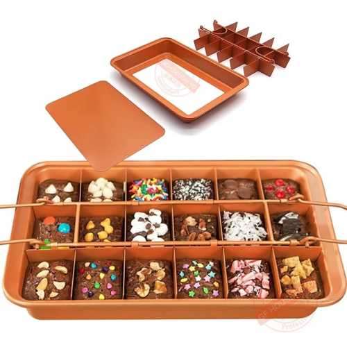 Copper brownie pan Non stick Brownie Pan Tin With Dividers,Heavy-Duty Divided Brownie Tray,18-Cavity