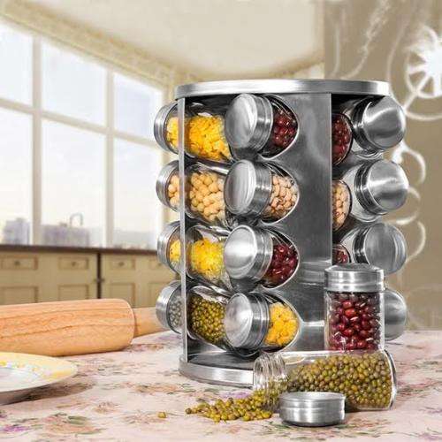 Spice setSpice canisters16pcs rotating stainless steel spice jarSpice rack