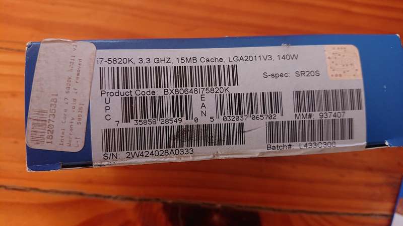 Intel I7 5820K 3.3GHZ 15MB Cache LGA2011V3 CPU