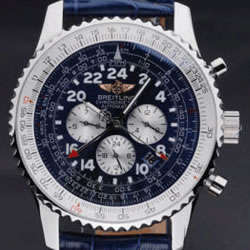 Breitling Navitimer Cosmonaute GMT Mens Watch SS Blue Leather Blue Dial