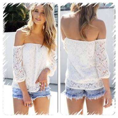 Sexy Off the Shoulder White Lace Blouse