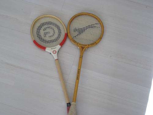 2 RETRO SQUASH RACQUETS