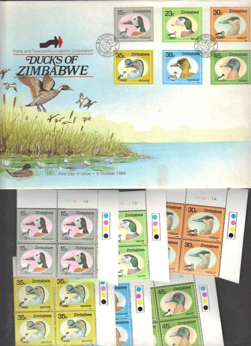 ZIMBABWE :  DUCKS 1988.. FDC + FULL SET OF CONTROLS