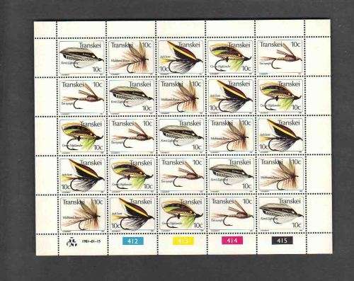 TRANSKEI.... FULL SHEET FISHING FLIES 10c ... 1981