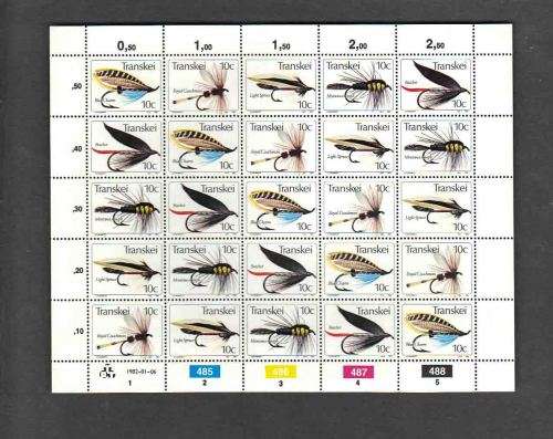 TRANSKEI.... FULL SHEET FISHING FLIES 10c ... 1982