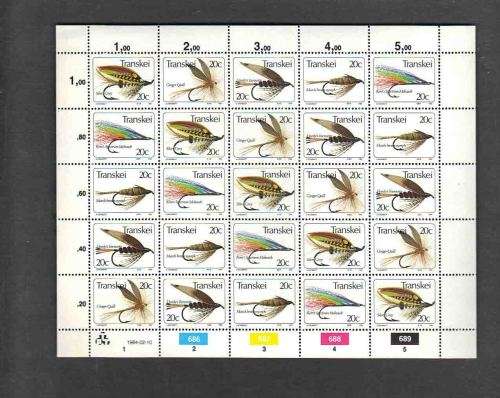 TRANSKEI.... FULL SHEET FISHING FLIES 20c ... 1984