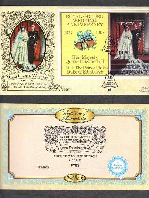 GB ... SILK FDC... ROYAL GOLDEN WEDDING  1997... ONLY 5000 PRINTED .. PRISTINE CONDITION