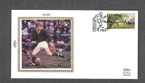 RUGBY  ...  SILK Cover depicting Naas Botha ... Special Rugby Canc Pretoria  ... Pristine Condition